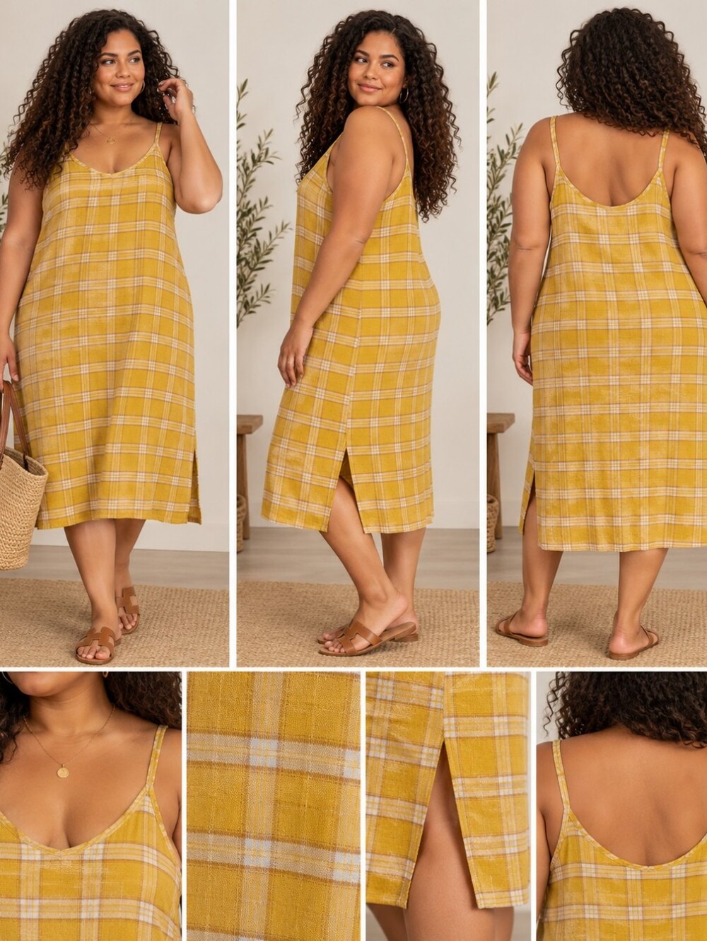 Old Navy Mustard Yellow Plaid Midi Dress – Size XL